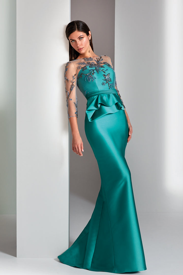 Mikado Mermaid Dress with Jewel Neckline