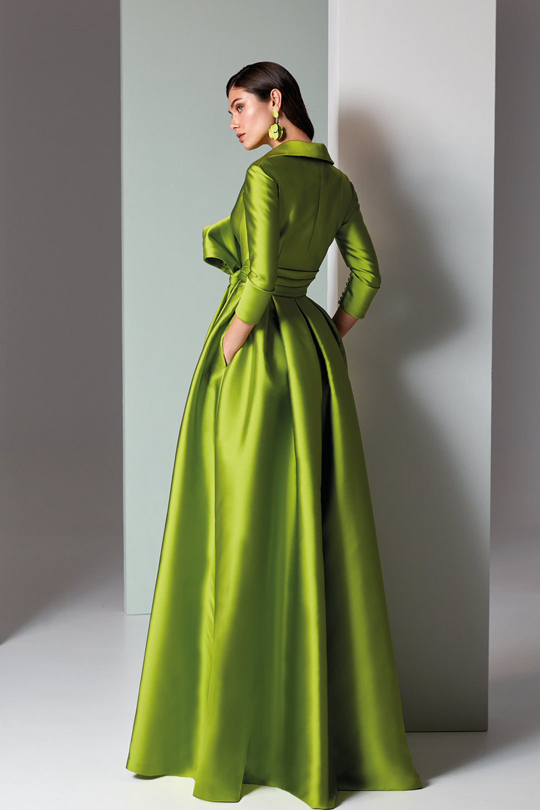 A-line Mikado Dress V-Neckline Fitted