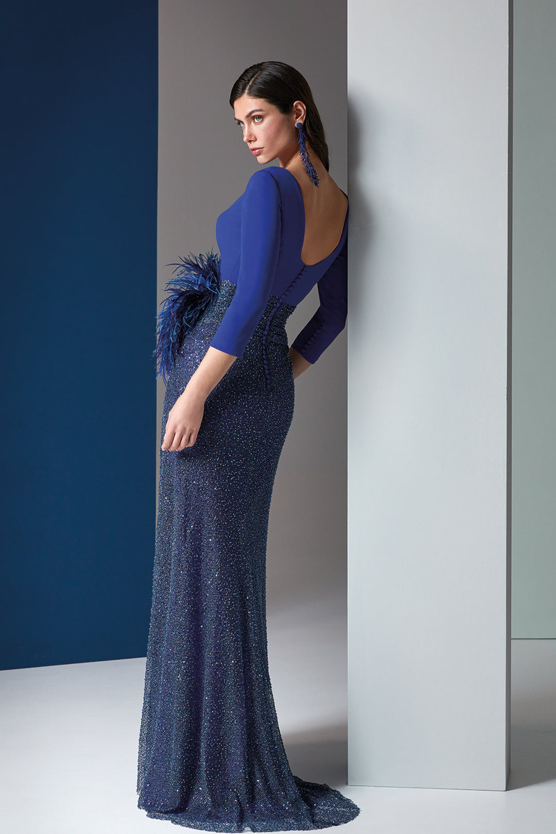 Column Crepe Dress Jewel Neckline