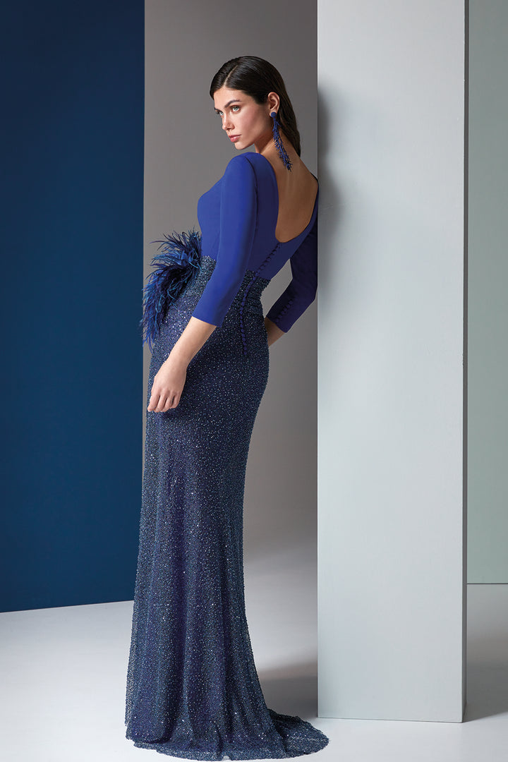 Column Crepe Dress Jewel Neckline