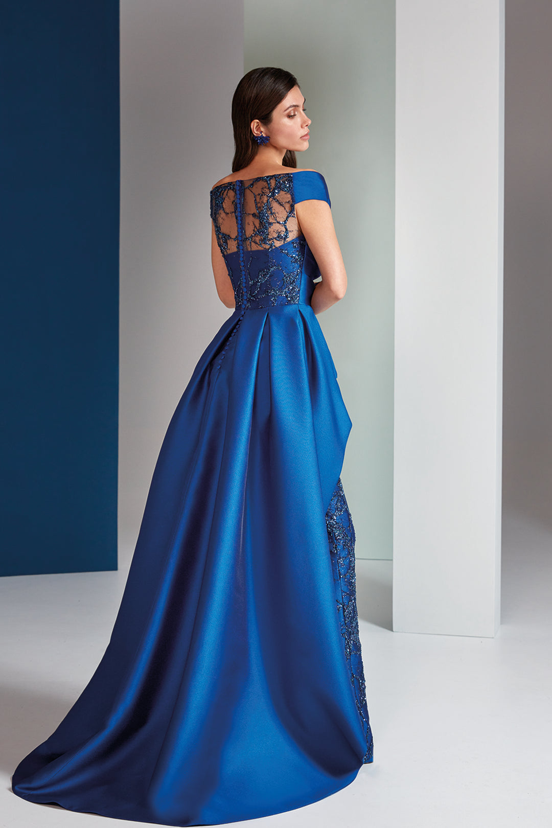 Mikado Dress Overskirt And Off-The-Shoulder