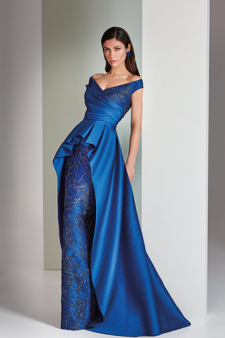 Mikado Dress Overskirt And Off-The-Shoulder