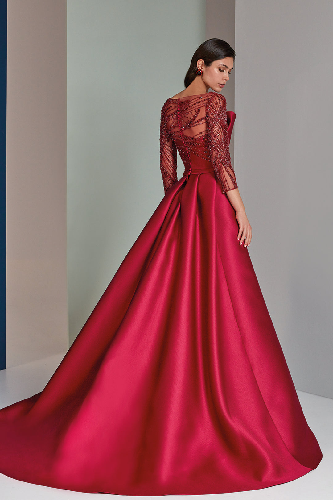 Midi Dress Overskirt Jewel Neckline