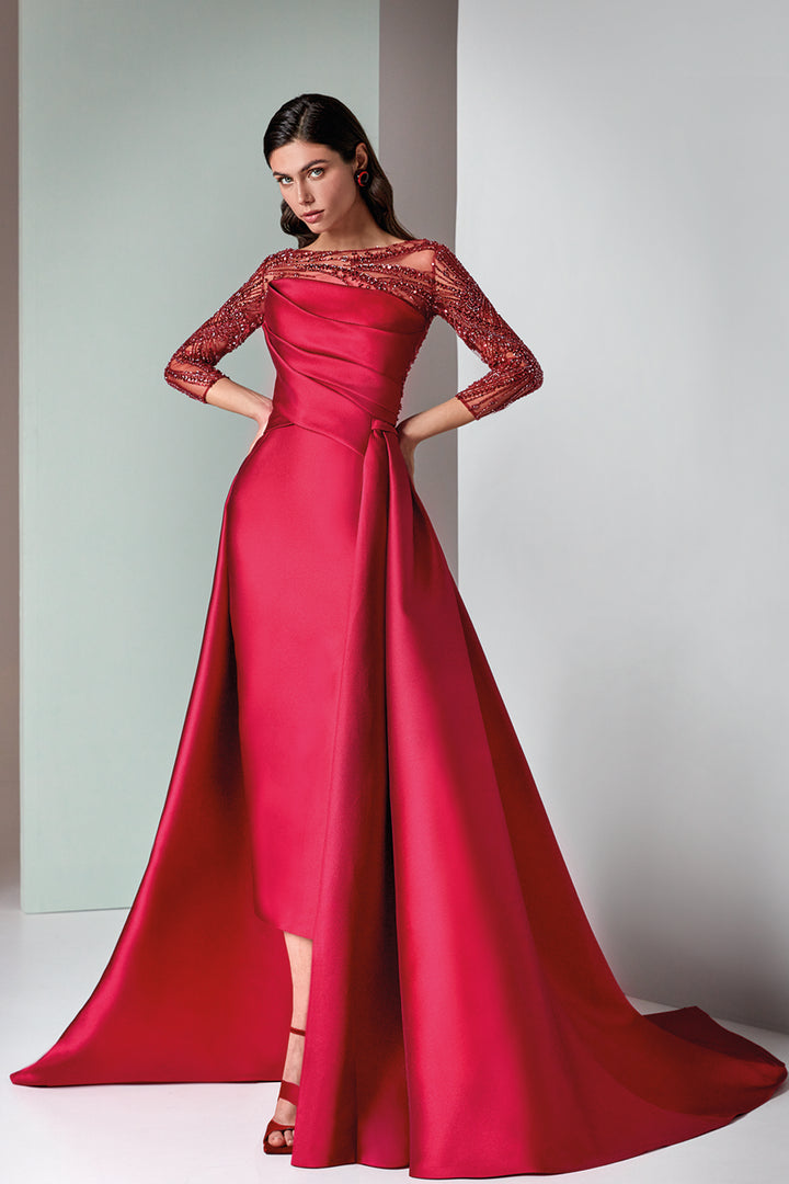 Midi Dress Overskirt Jewel Neckline