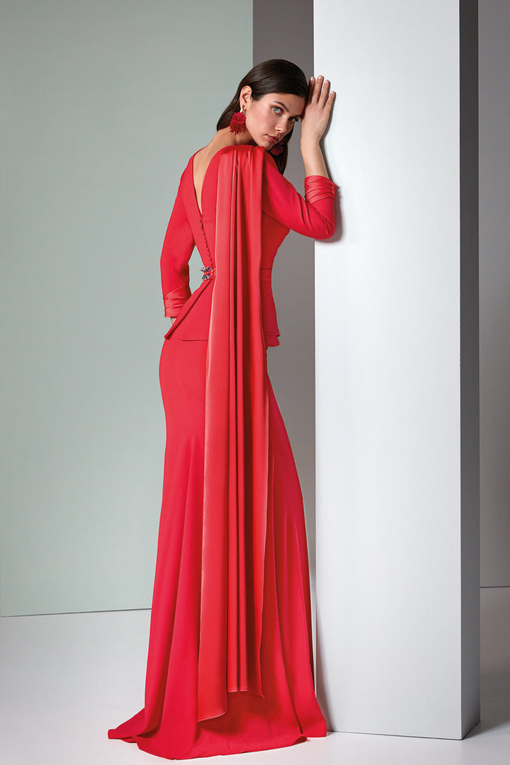 Column Dress V-Neckline And Long Sleeves