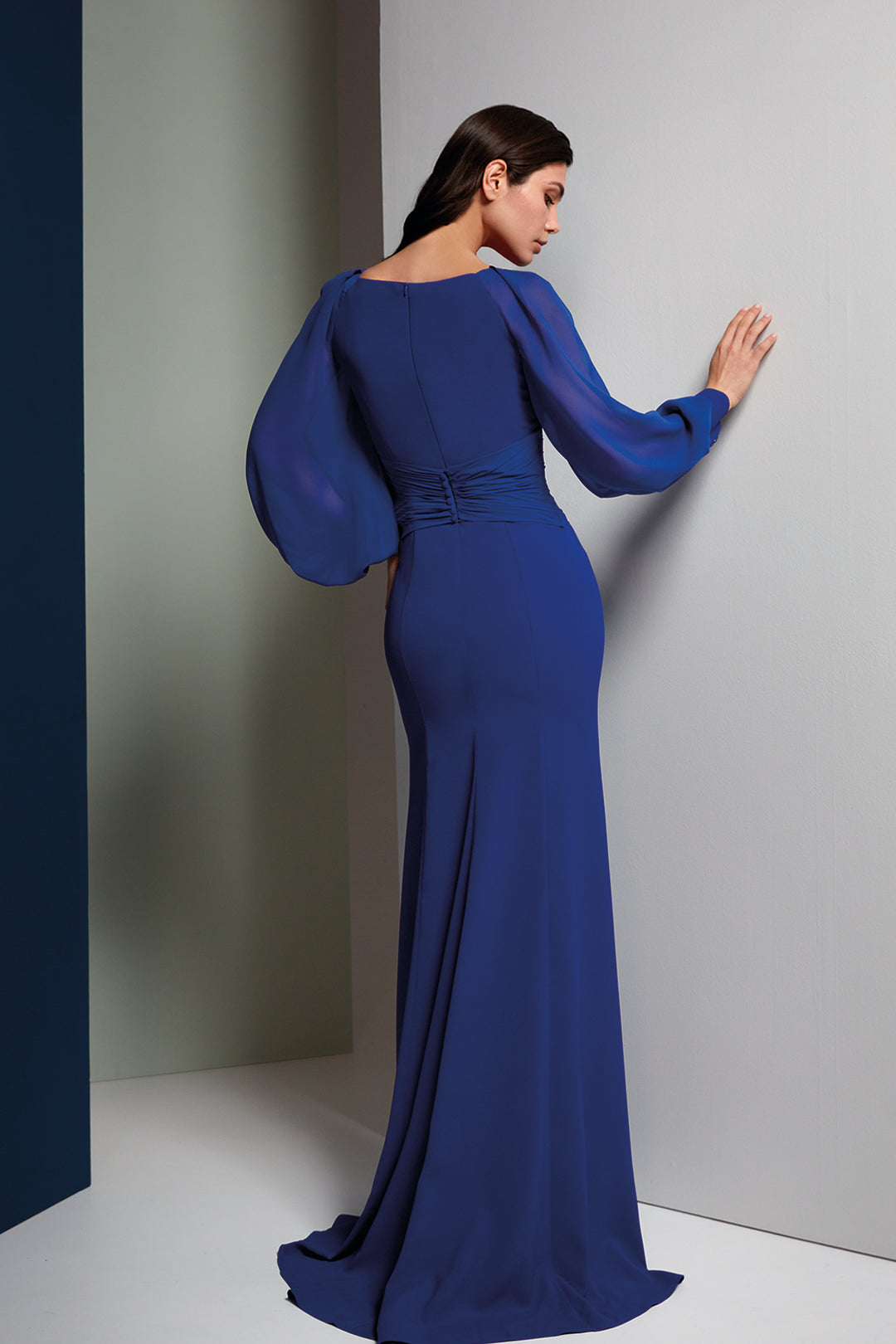 Mermaid Dress Plunging Neckline Lantern Sleeves