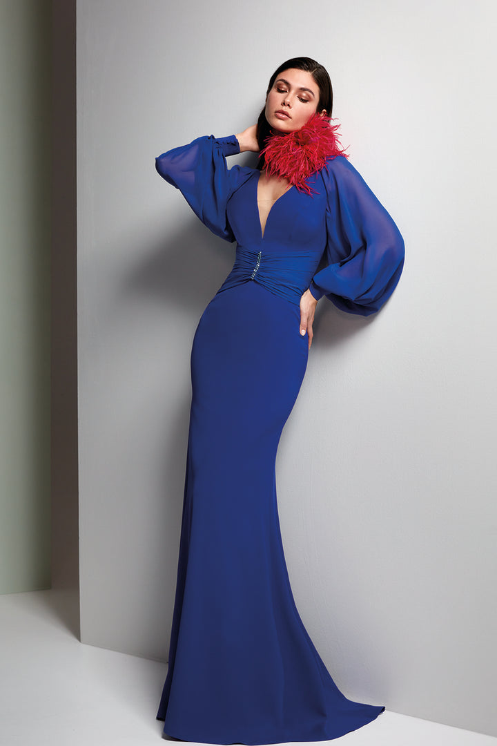 Mermaid Dress Plunging Neckline Lantern Sleeves