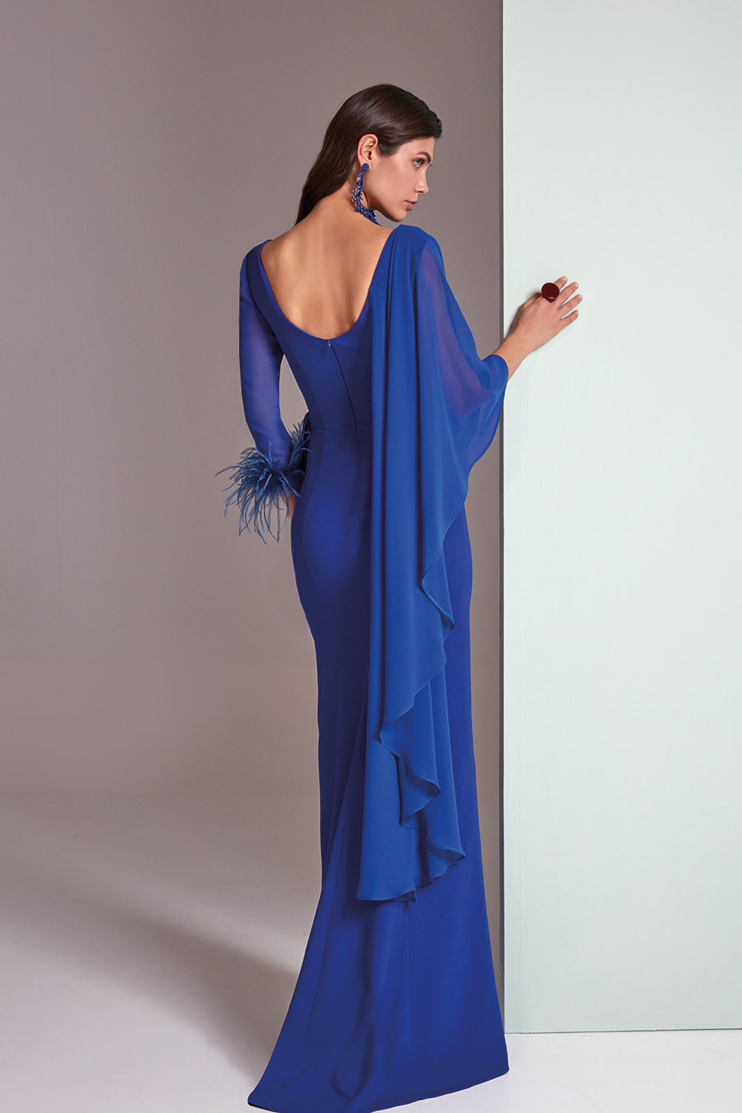 Mermaid Crepe Dress Plunging Neckline