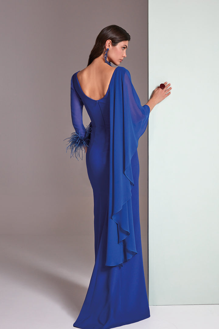 Mermaid Crepe Dress Plunging Neckline