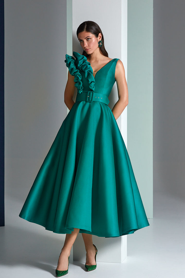 A-line Midi Dress V-Neckline Sleeveless