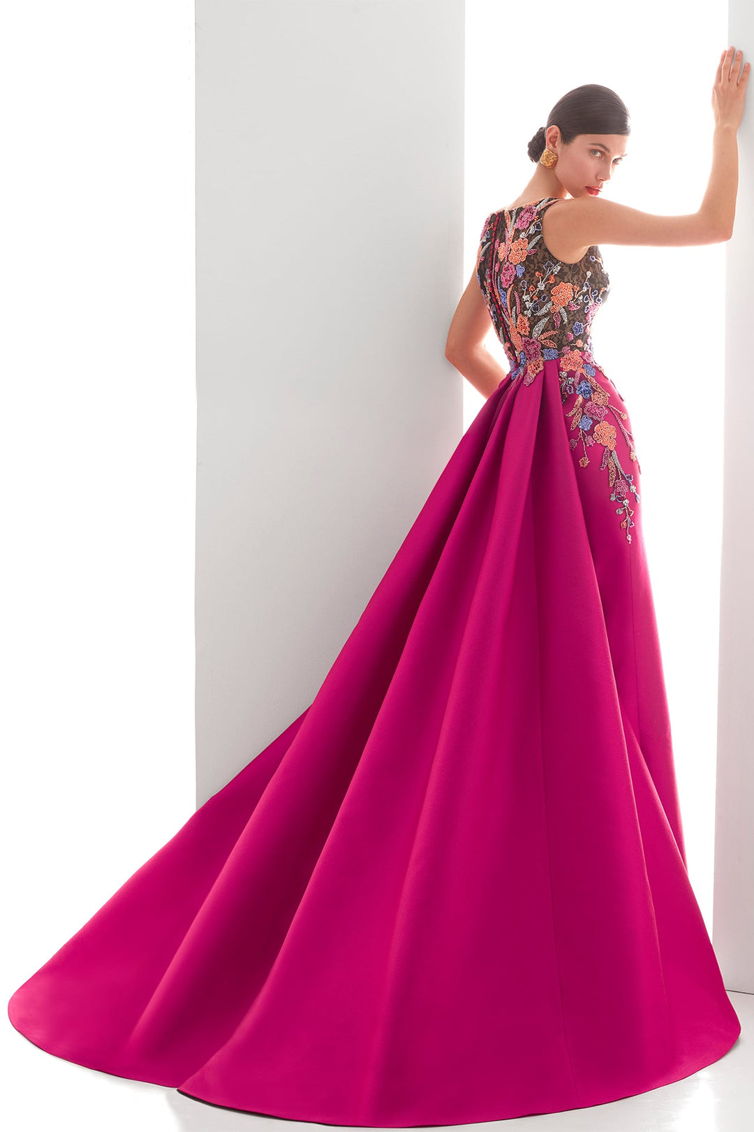 Fuchsia Dress with Floral Embroidered Bodice