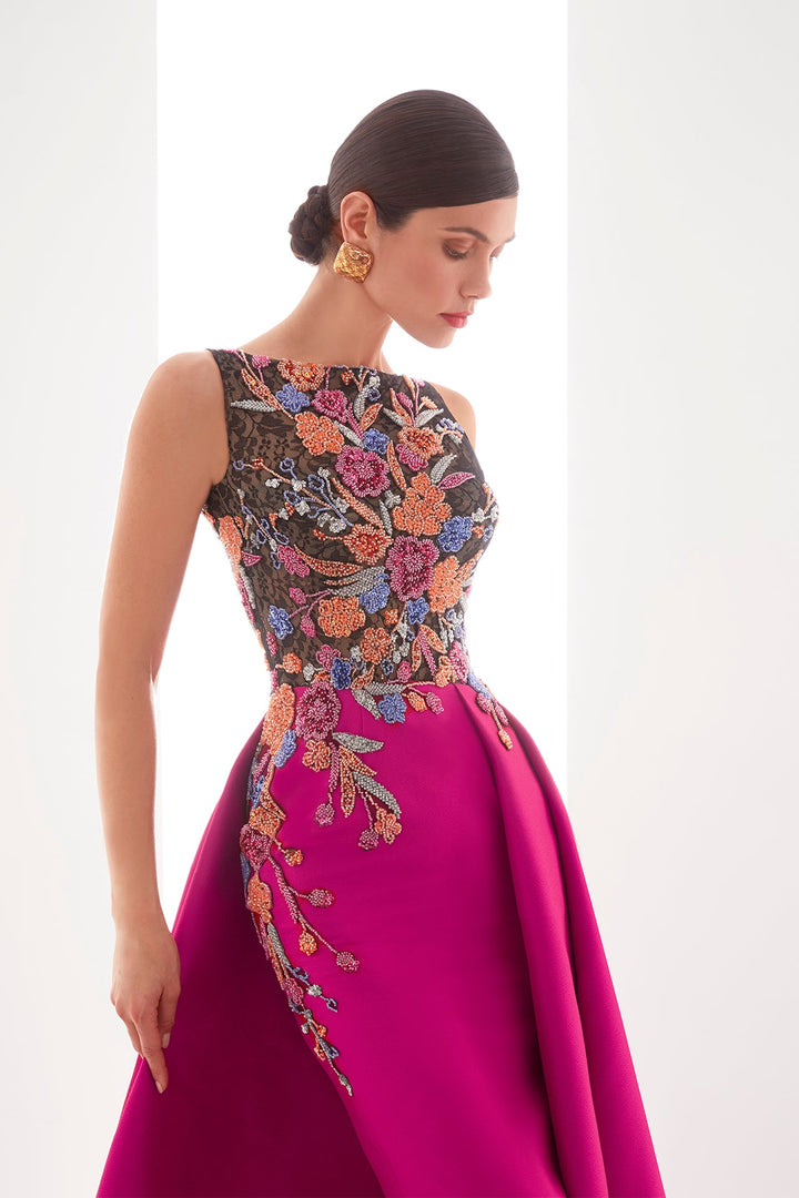 Fuchsia Dress with Floral Embroidered Bodice