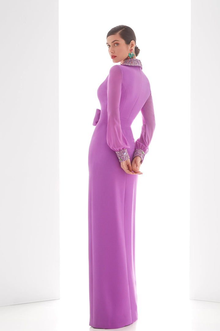 Purple Evening Dress with Bow Detail