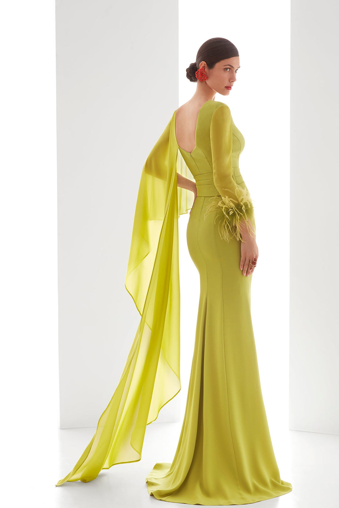 Lime Draped Evening Dress