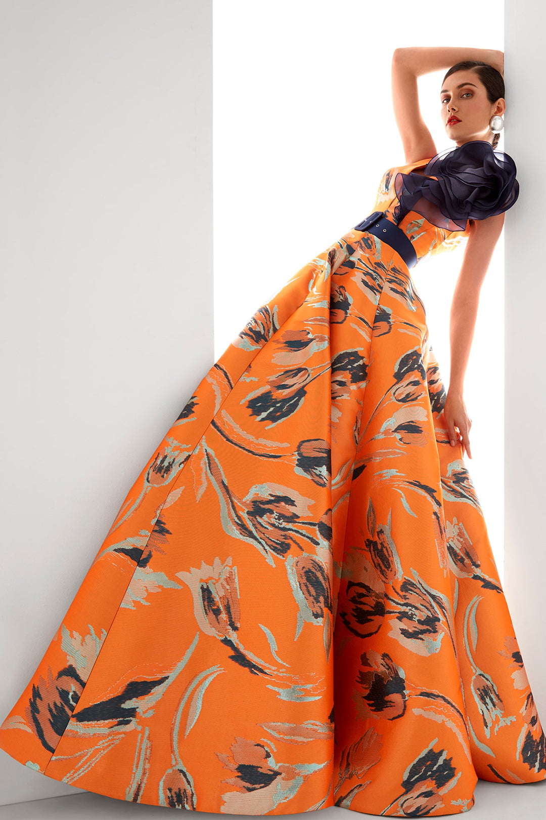 Orange Floral Print Dress