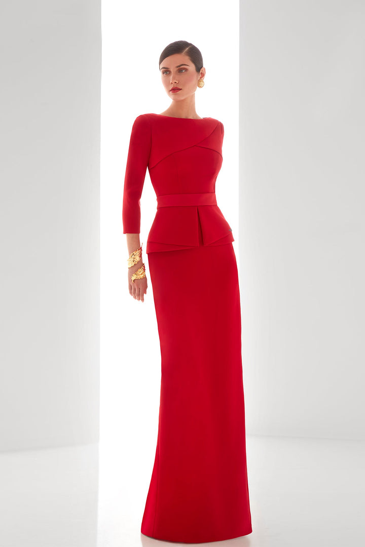 Red Crepe Dress with Asymmetrical Neckline