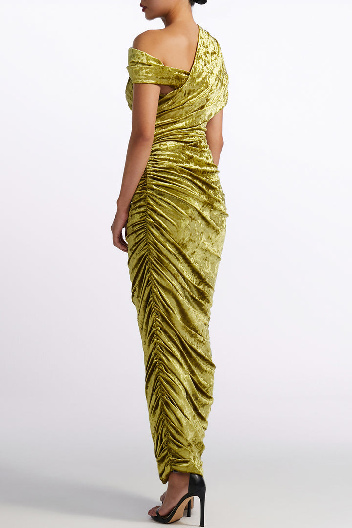 Asymmetric One-Shoulder Ruched Cutout Column Dress