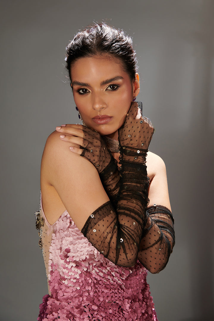 Mesh Mermaid Dress with Laser Embroidery