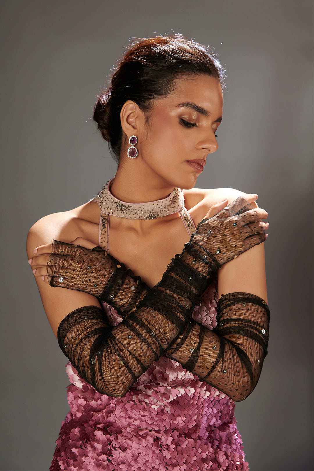 Mesh Mermaid Dress with Laser Embroidery