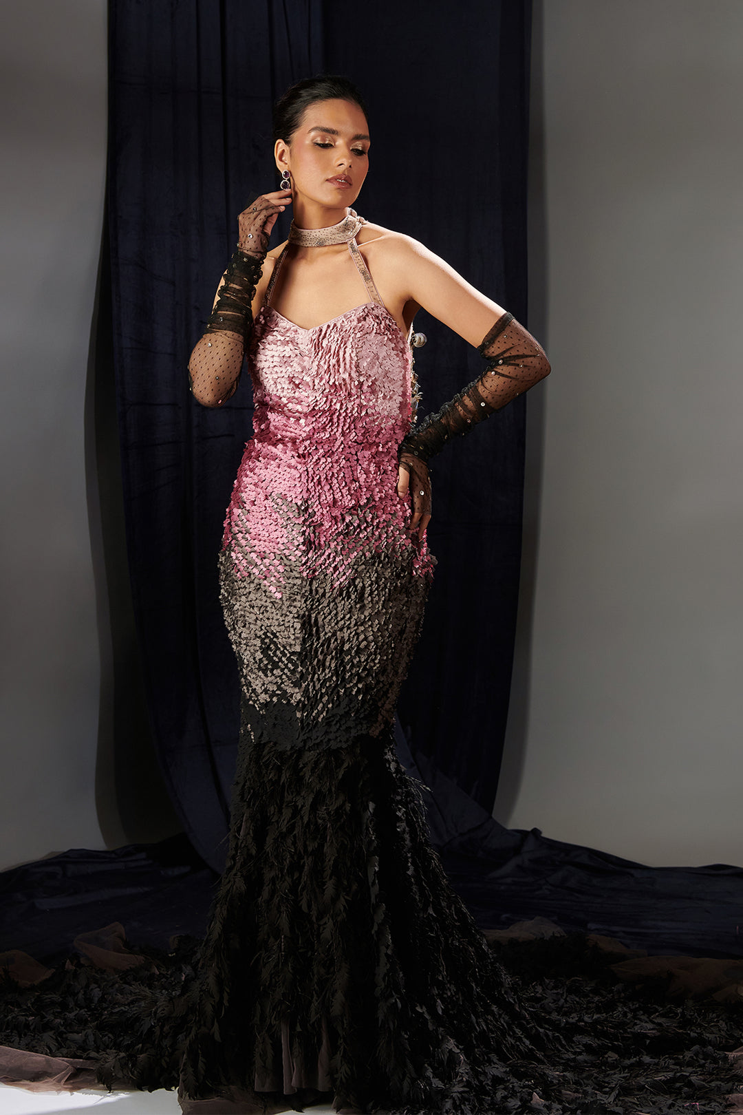 mermaid mesh dress Feather Sequin Illusion Sweetheart Mesh Mermaid Long Dress 3XL / Ivory