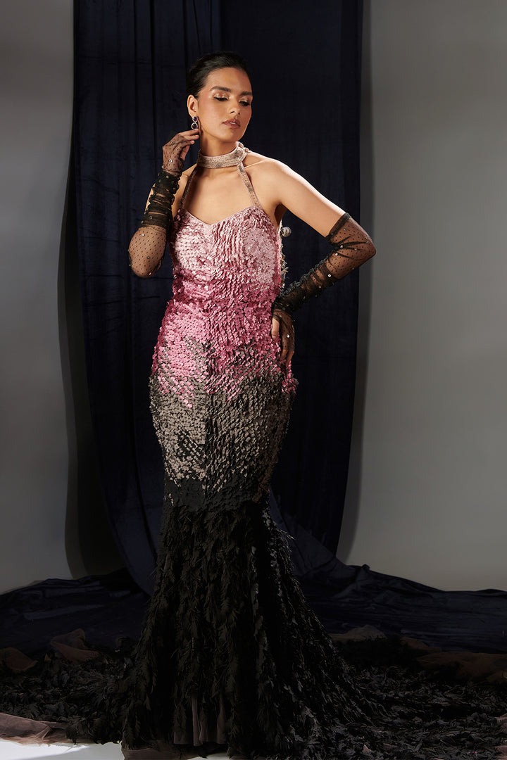 Mesh Mermaid Dress with Laser Embroidery
