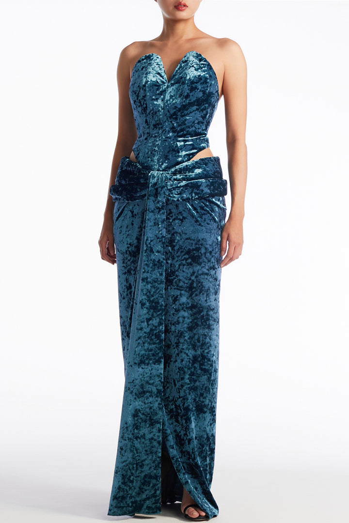 Sculpted Strapless with Cutout Draped Column Dress