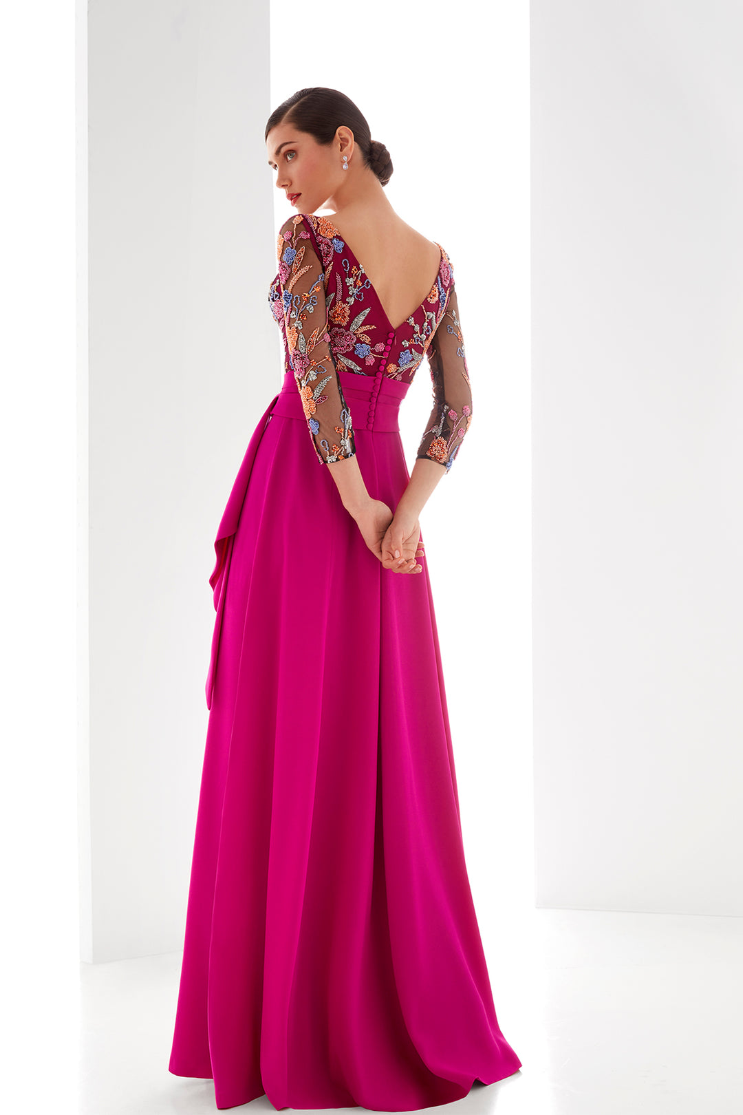 A-Line Dress with Beaded Bodice and Crepe Skirt