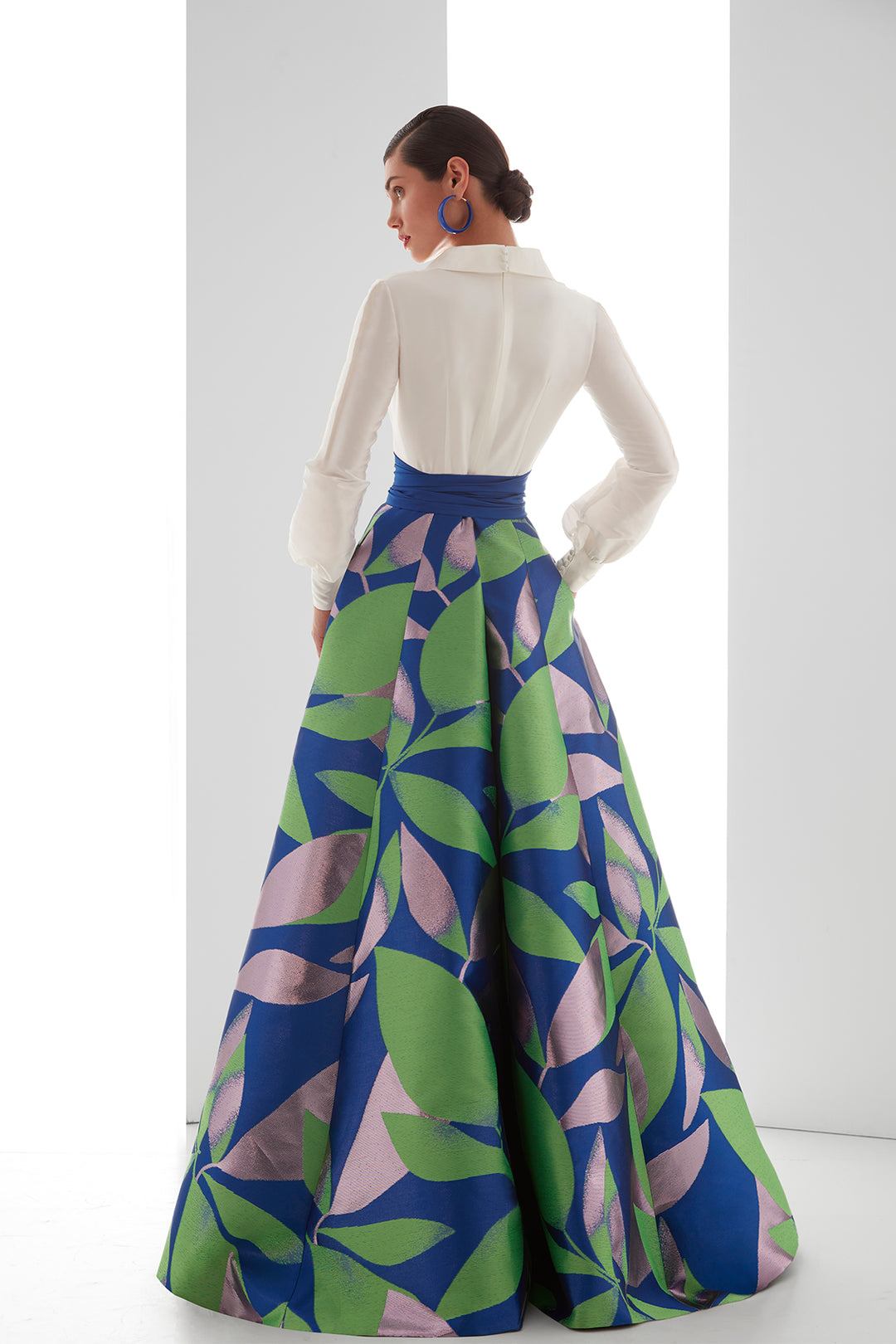 Shirt-Style Bodice Dress with Lurex-Printed Skirt