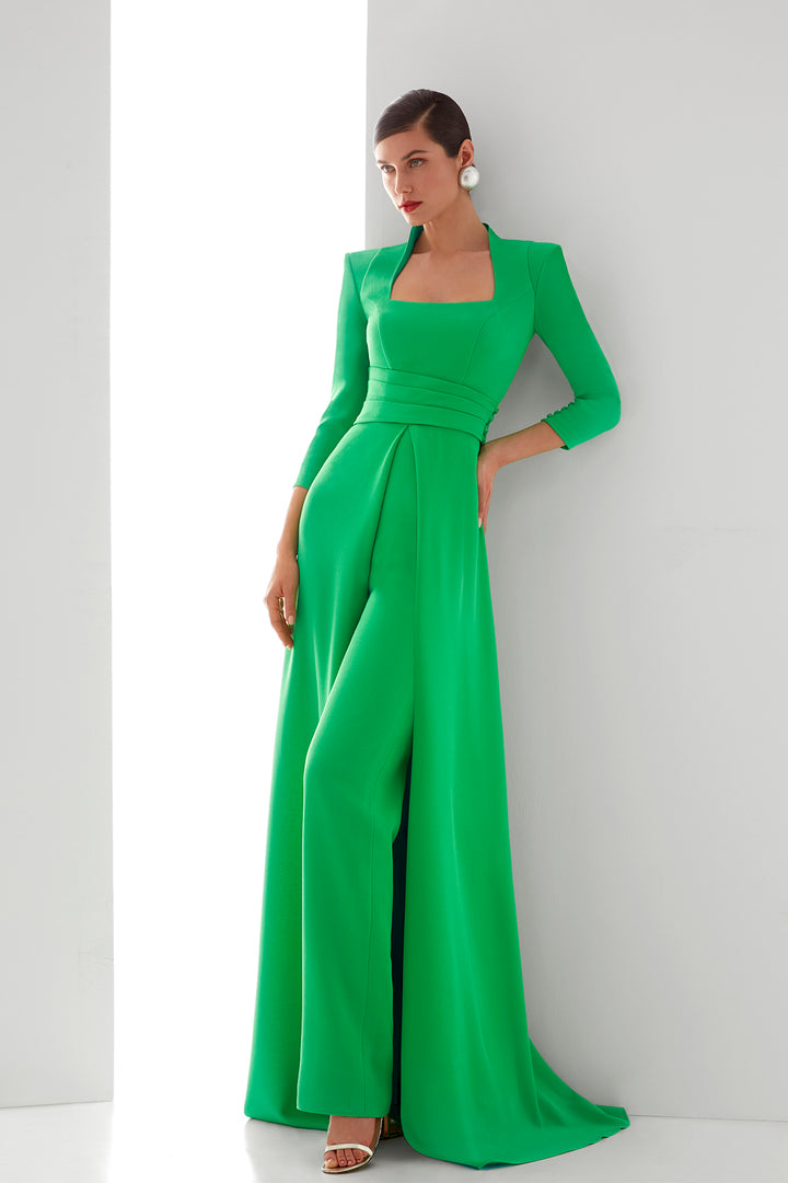 Square Neckline Jumpsuit with Peplum Accent