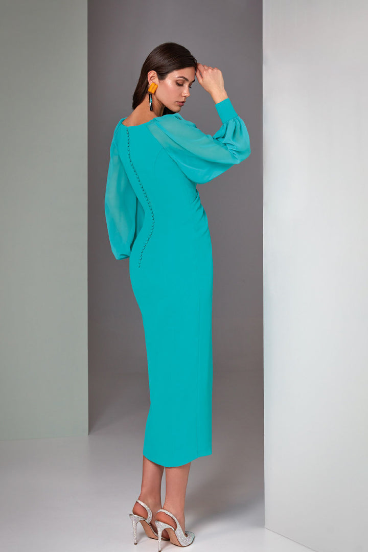 Midi Crepe Dress with Asymmetrical V-Neck