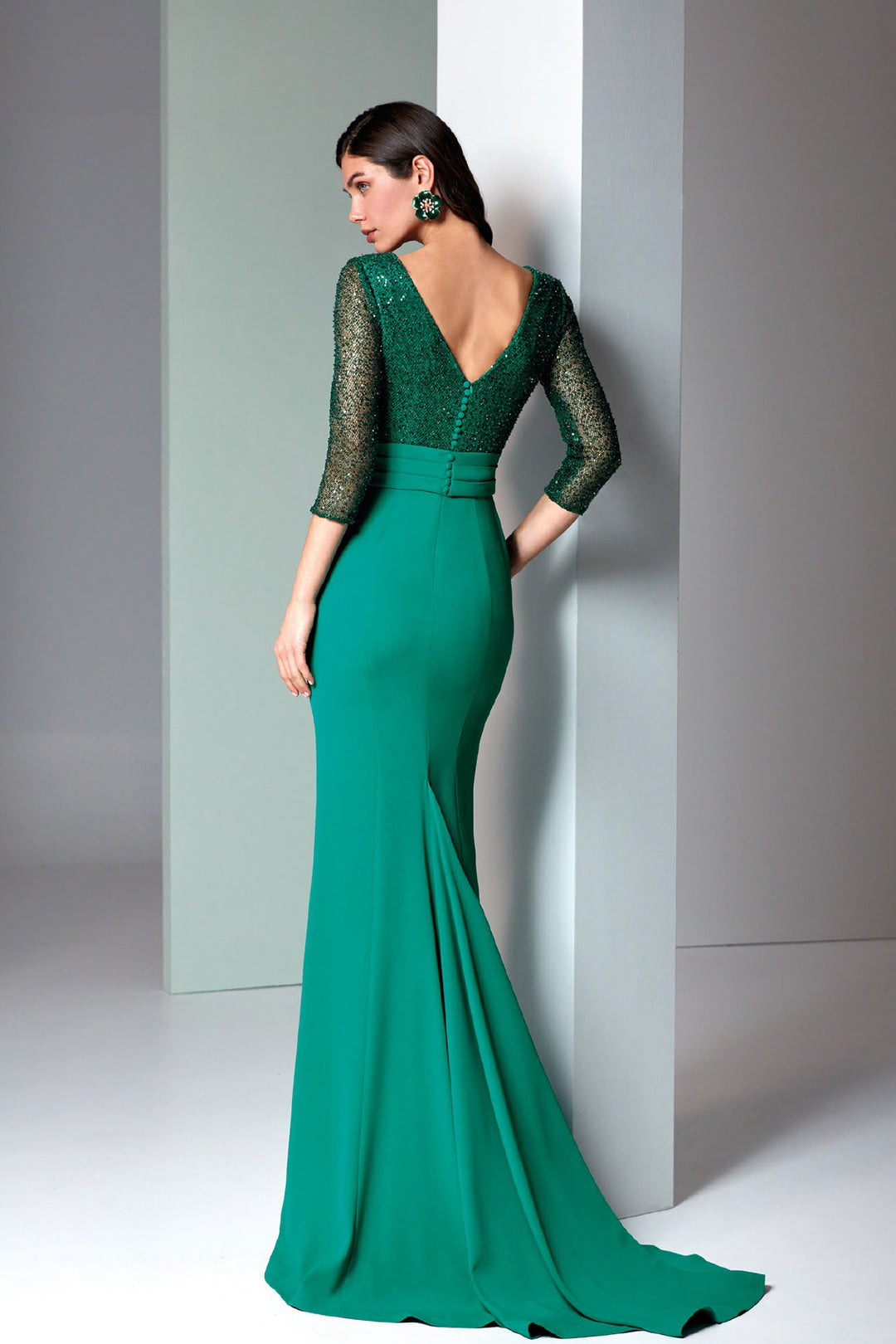 Mermaid Dress with Beaded Bodice and Asymmetrical Neckline