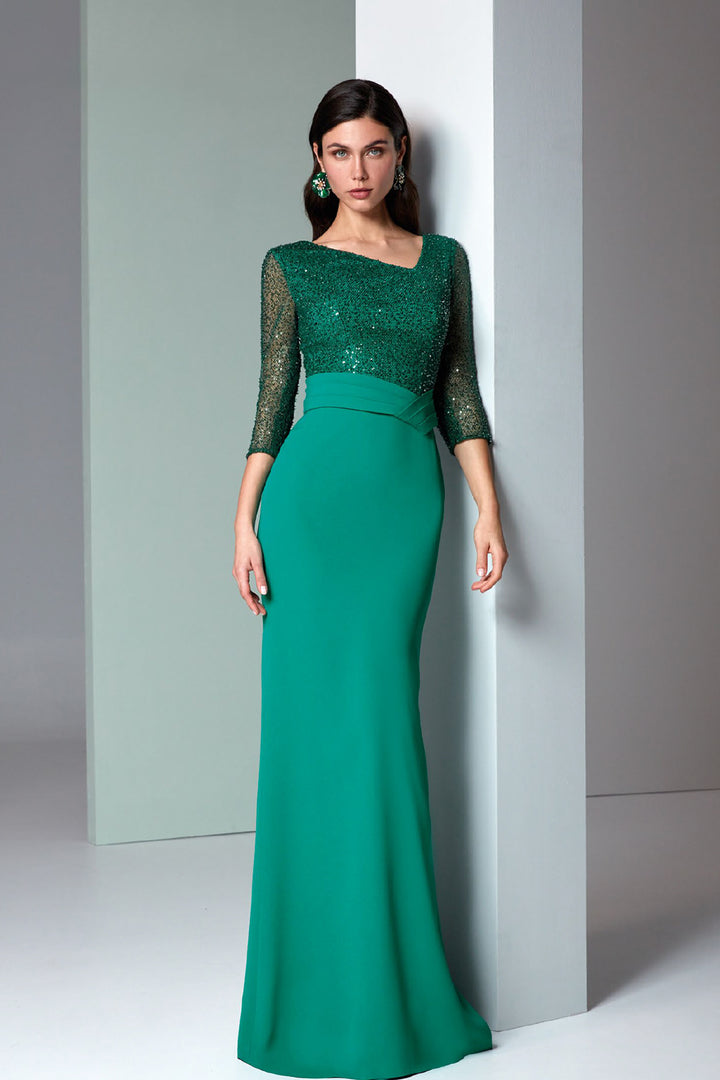 Mermaid Dress with Beaded Bodice and Asymmetrical Neckline