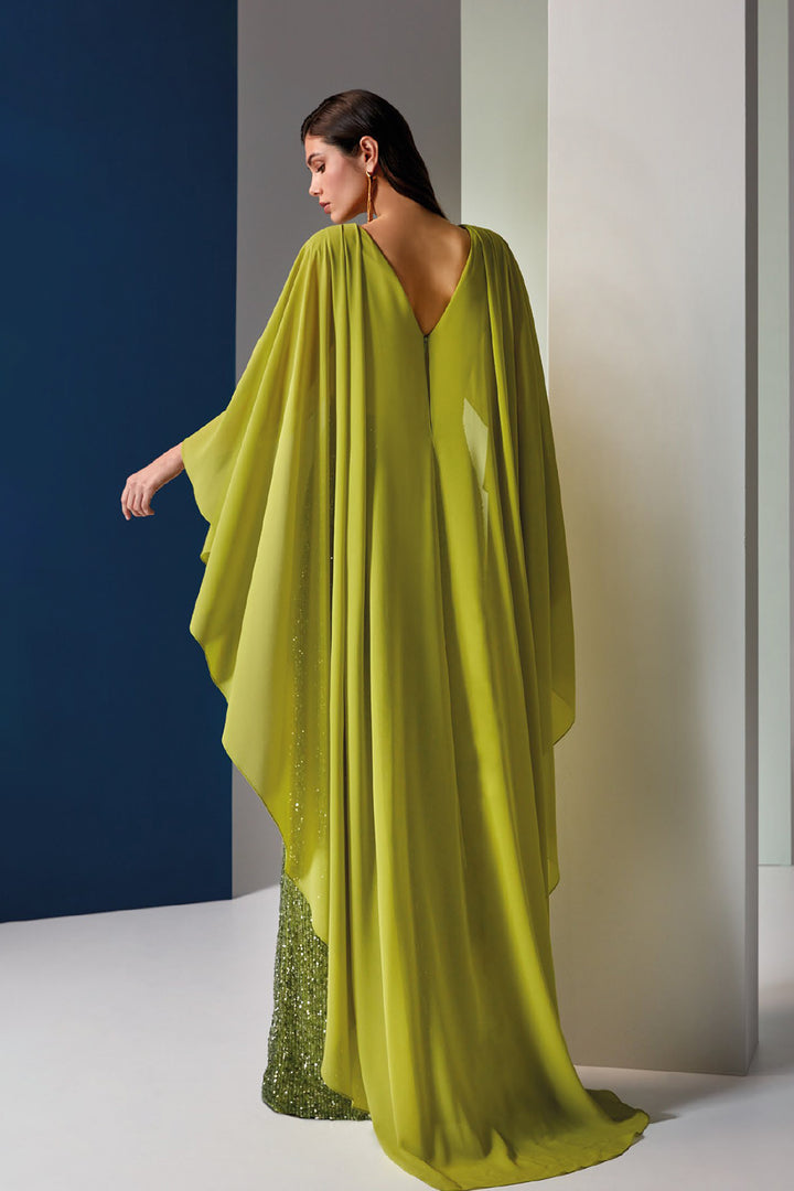 Crystal-Embroidered Tulle Dress and Cape Sleeves