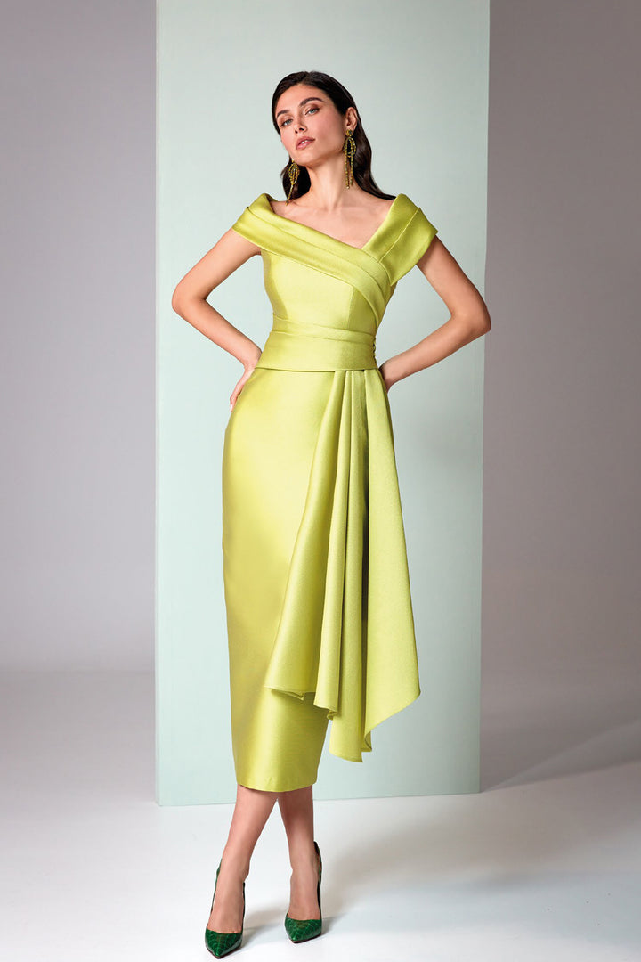 Midi Piqué Dress with Wrapped Pleated Collar