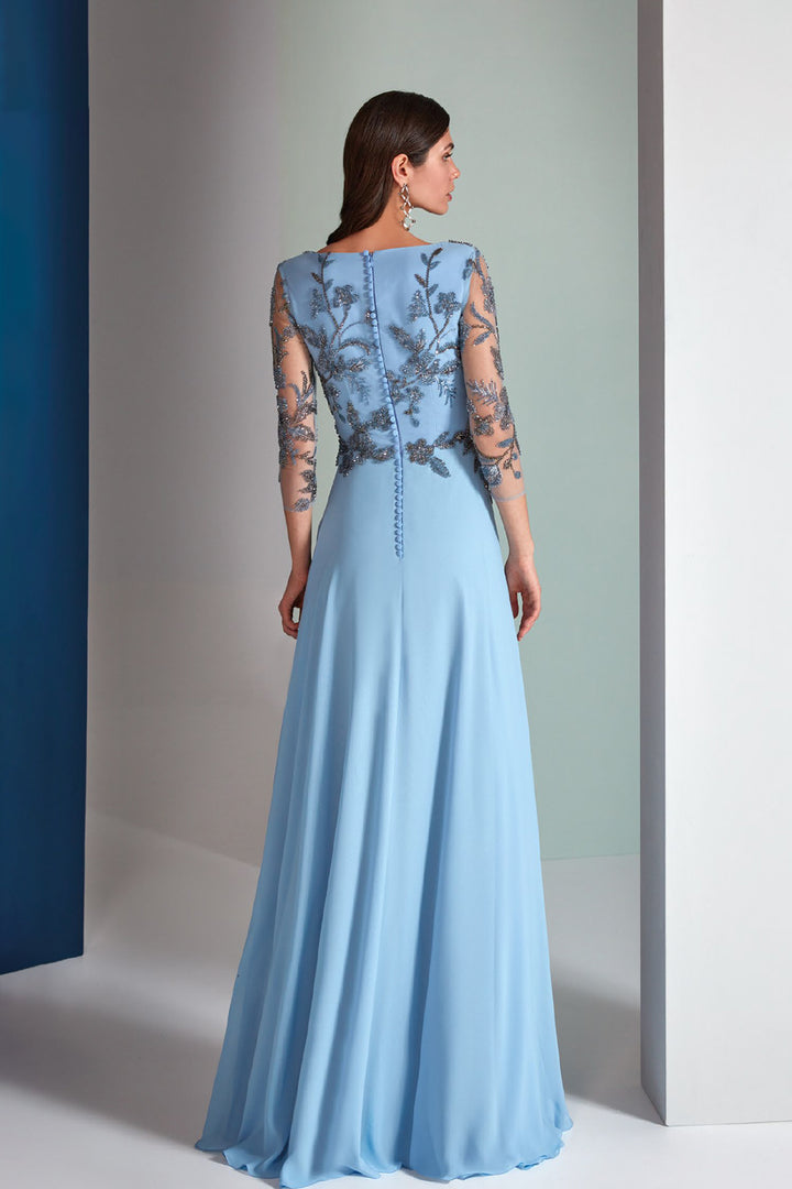 Crystal-Embroidered Tulle Bodice and A-Line Chiffon Dress