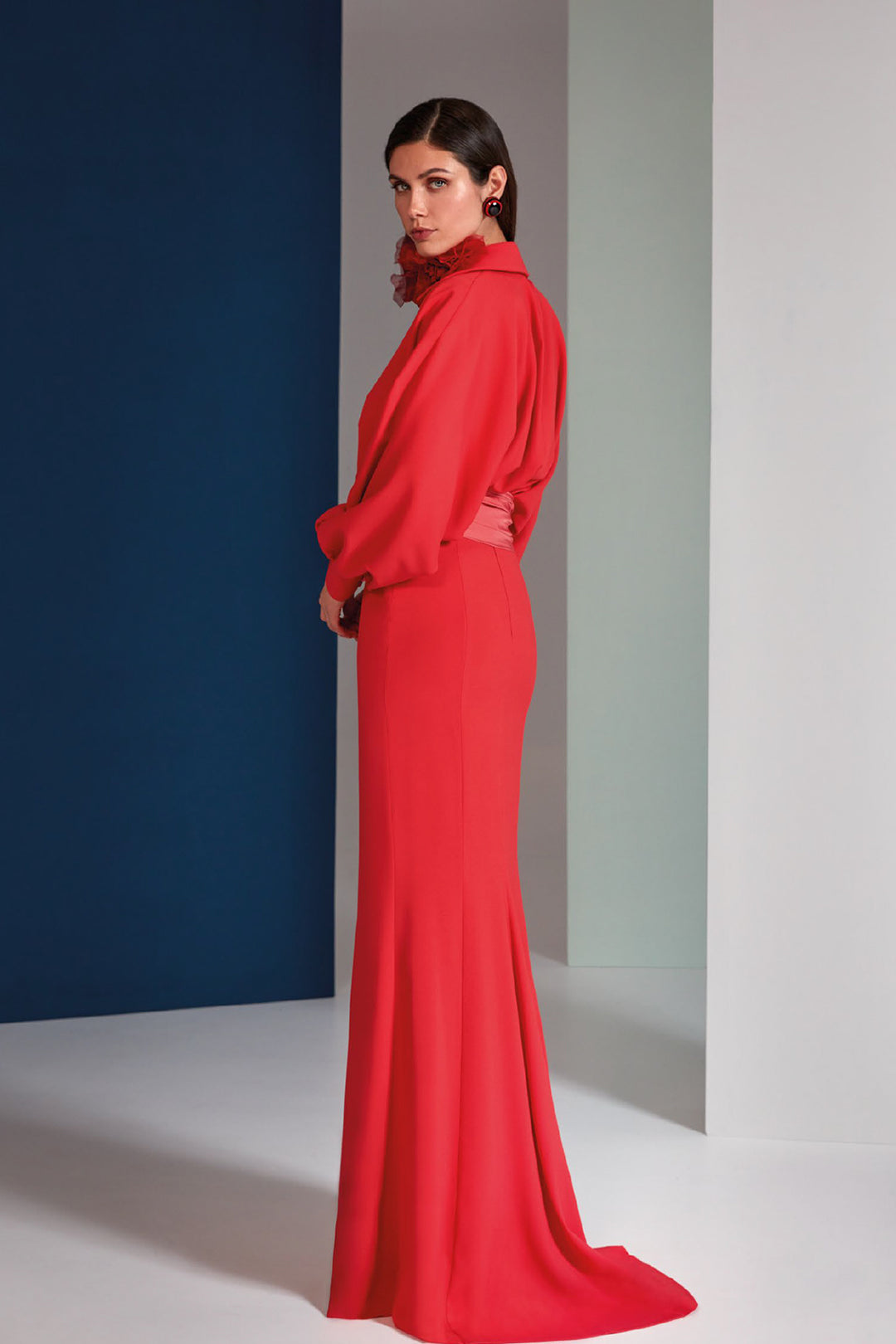 Two-Piece Crepe Satin Long Dress