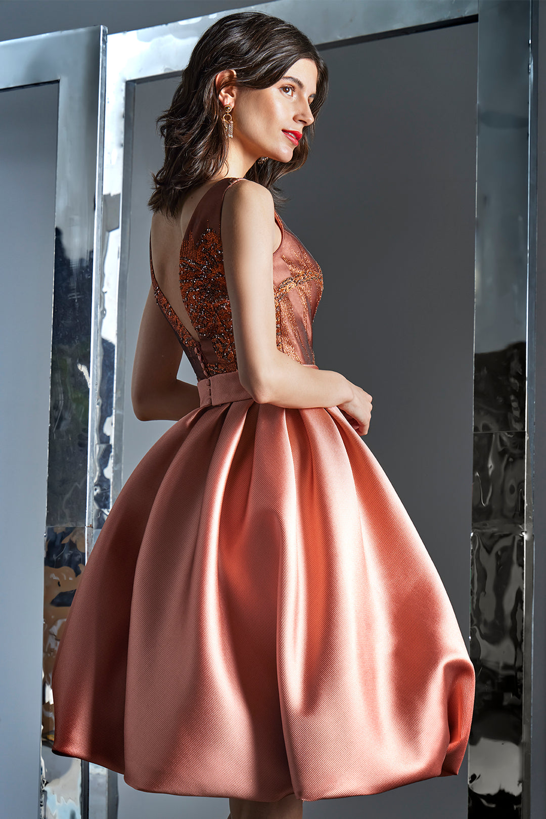 Embellished with V-Neck Cocktail Dress
