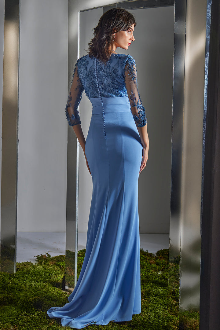 3D Floral Lace with Column Dress and Slit