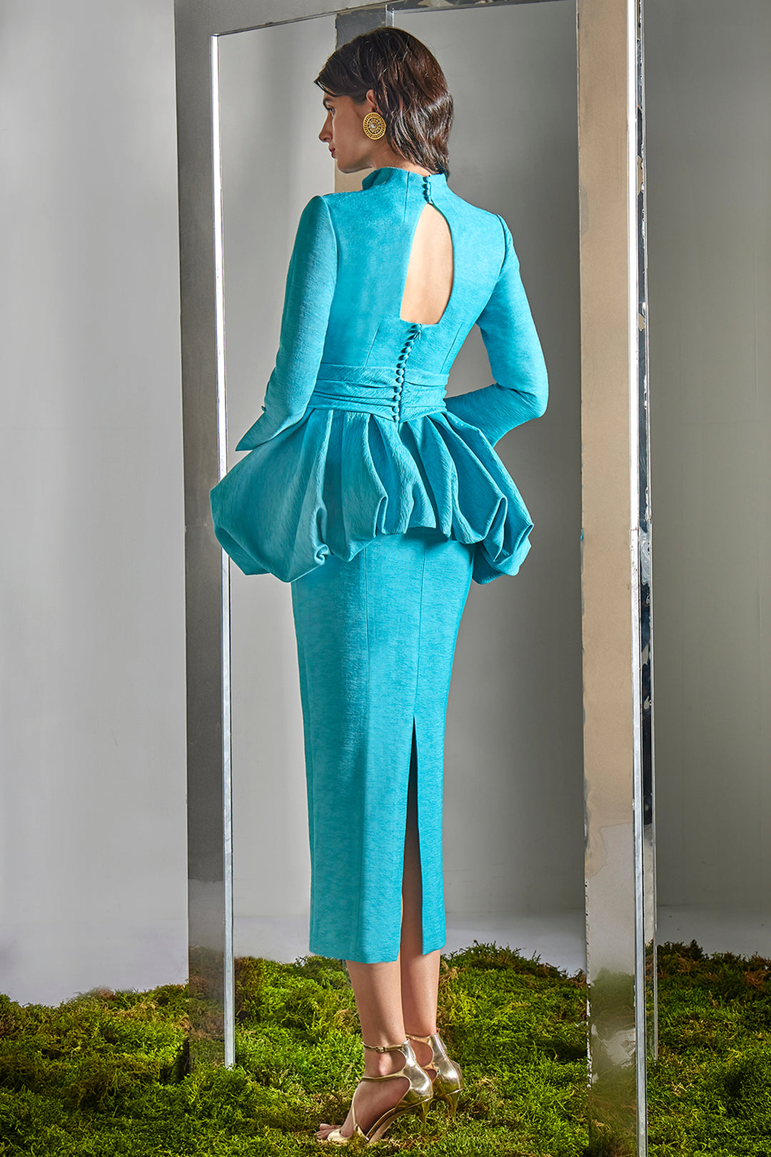 High-Collar with V-Neck Sheath Dress