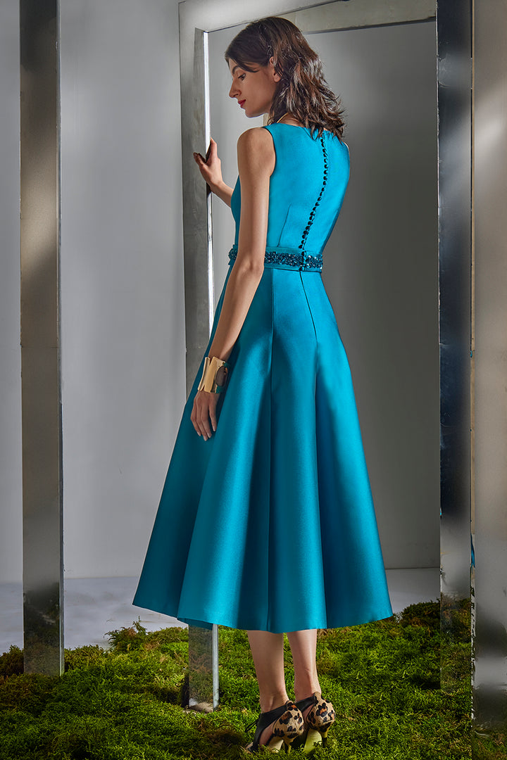 Asymmetrical 3D Sculptural Ruffle with A-Line Dress
