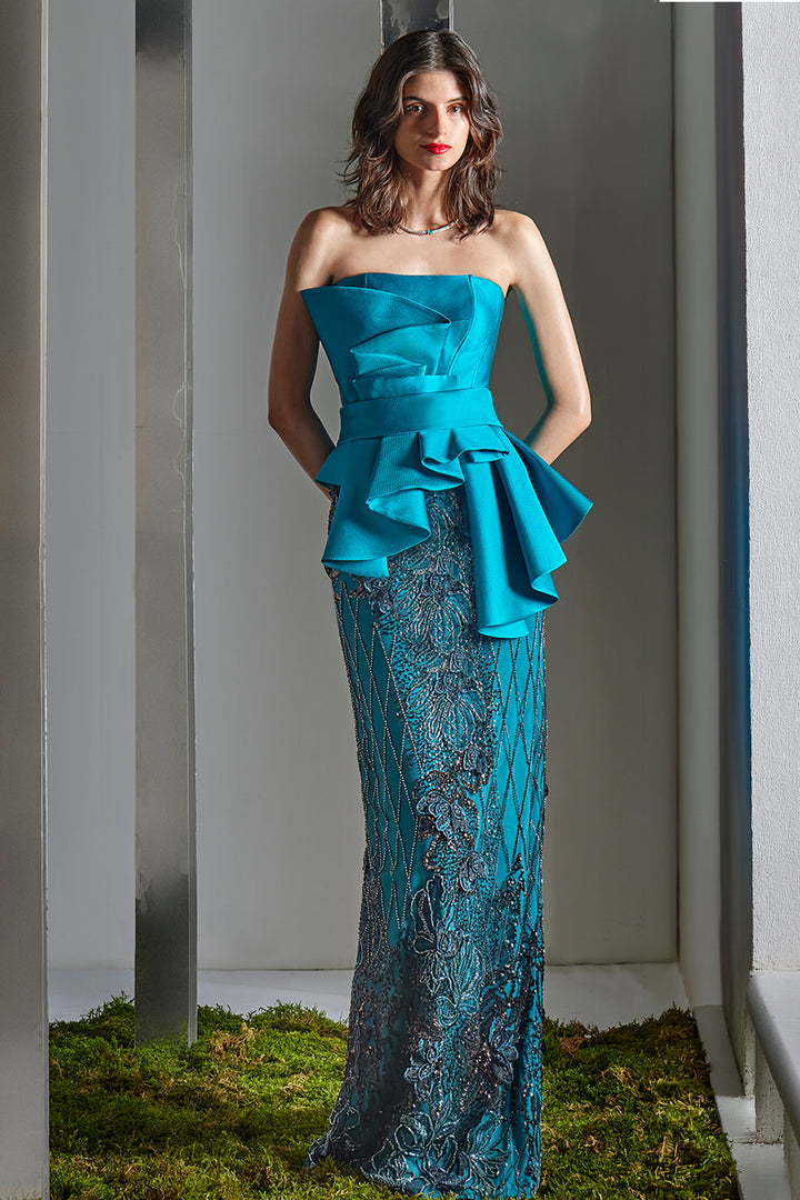 Strapless Folded-Bodice Column Dress