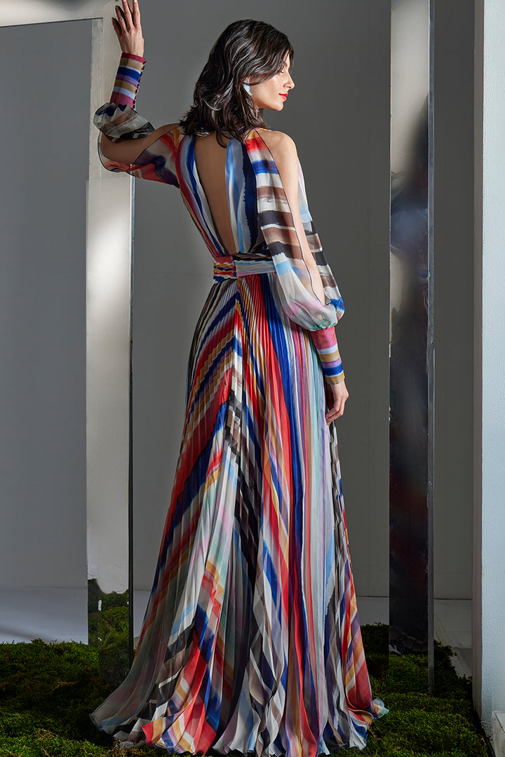 Pleated Cold-Shoulder with A-Line Dress