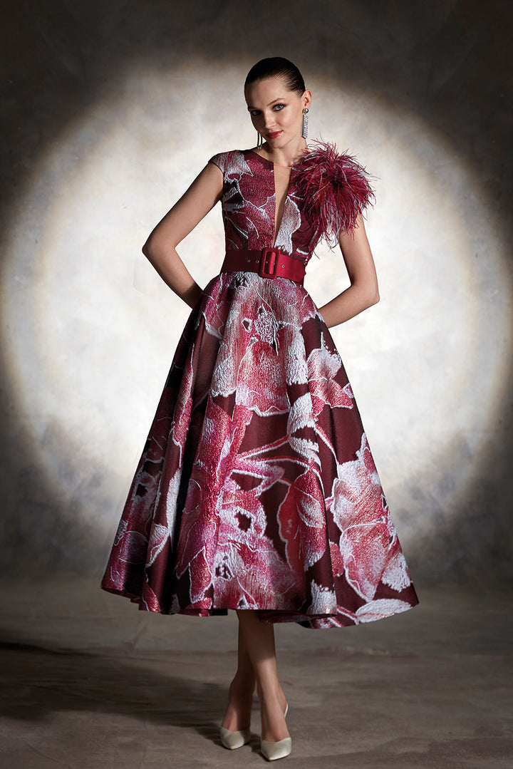 Printed Brocaded Organza A-line Dress