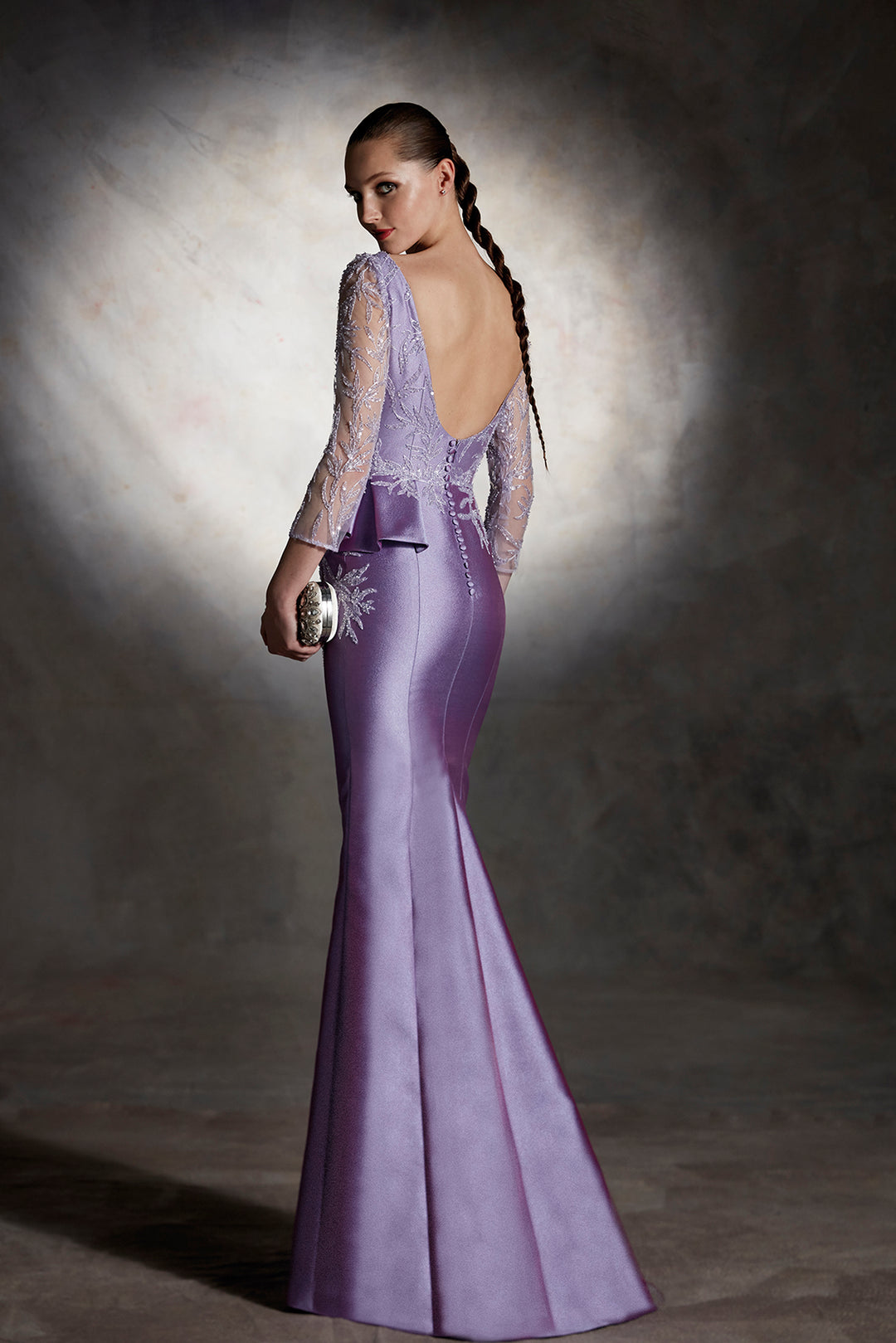 Long-Sleeved Mermaid Dress with Embroidered Tulle