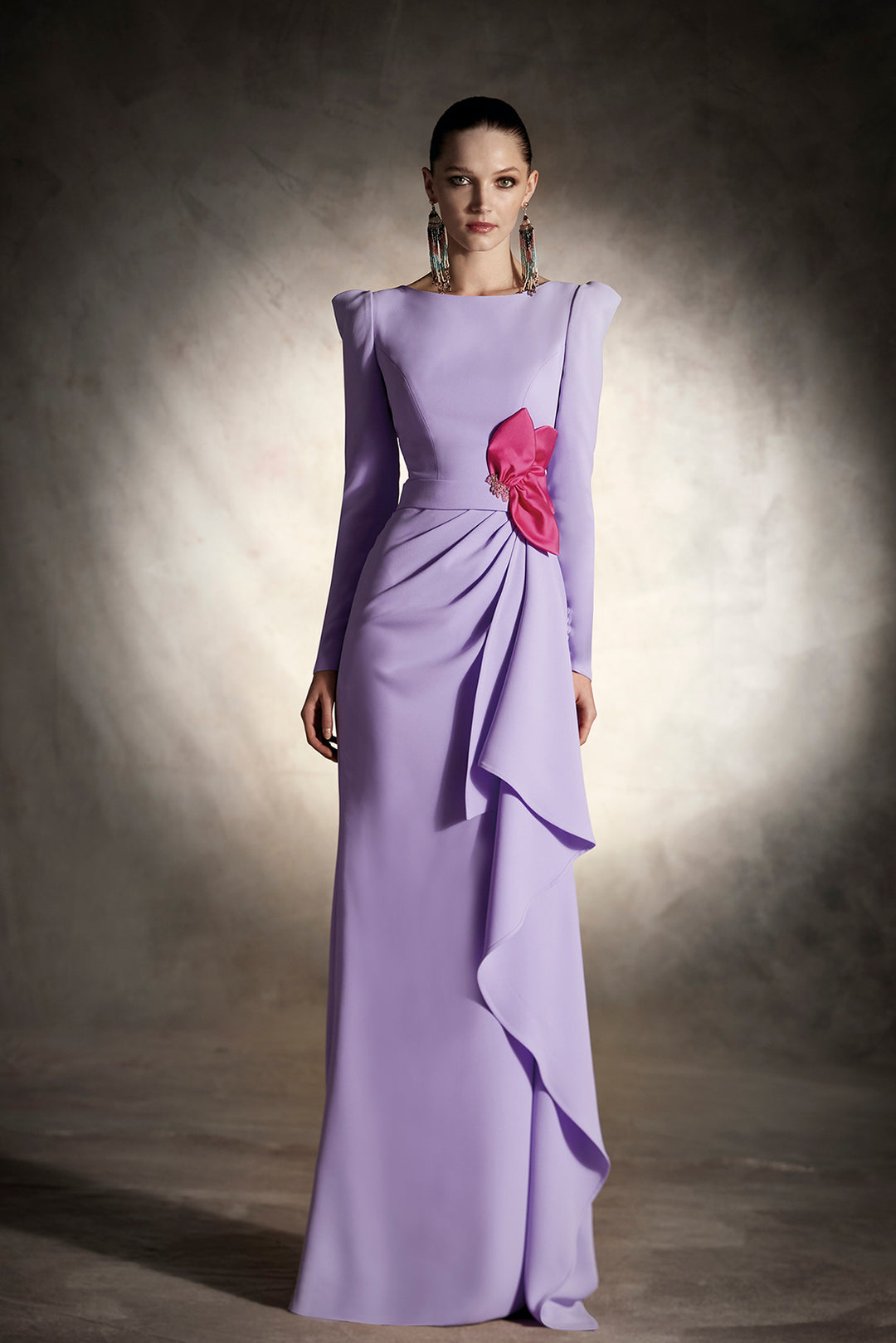 Long sleeves ruffled crepe dress FR 48 / Lilac Long sleeves ruffled crepe dress FR 48 / Lilac