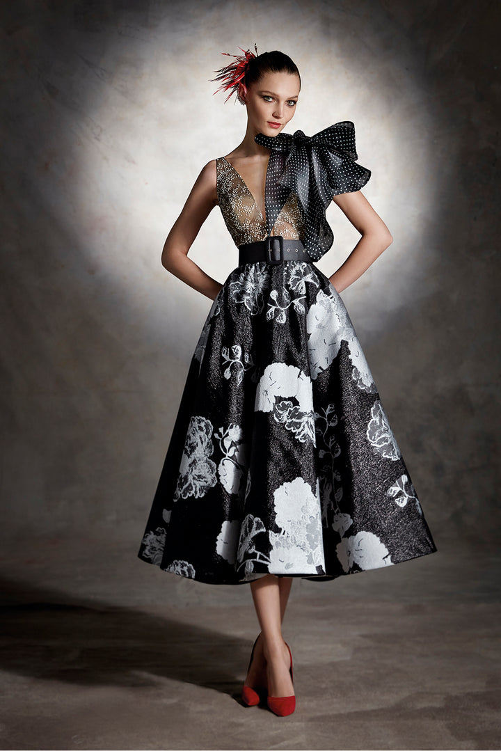 Printed Jacquard Organza A-line Dress