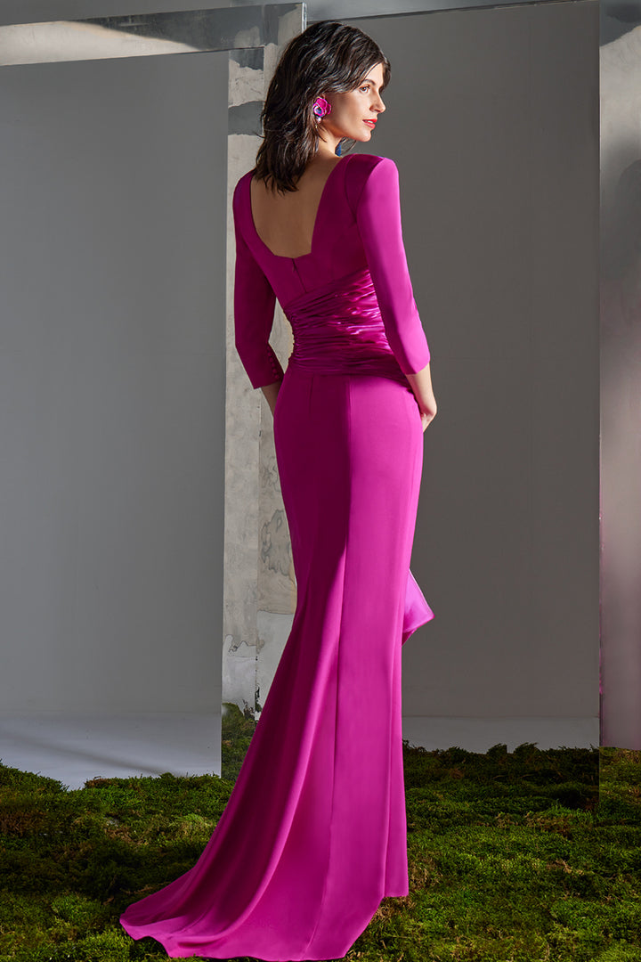 Plunge Neck Column Dress with Structured Shoulders