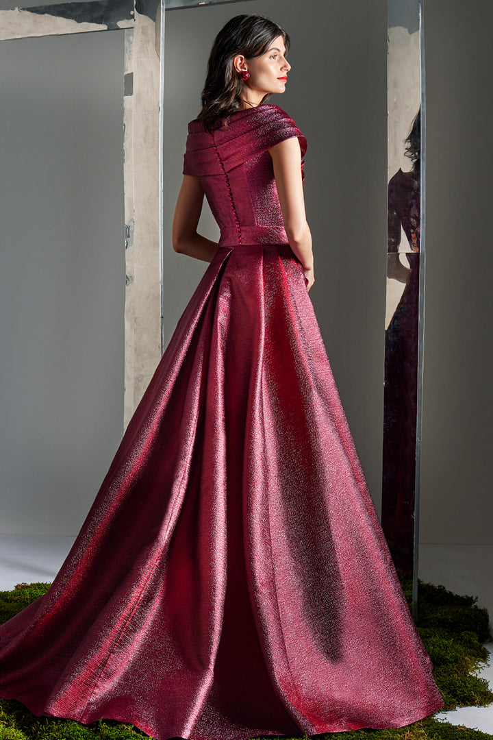 Pleated Off-The-Shoulder with Column Dress