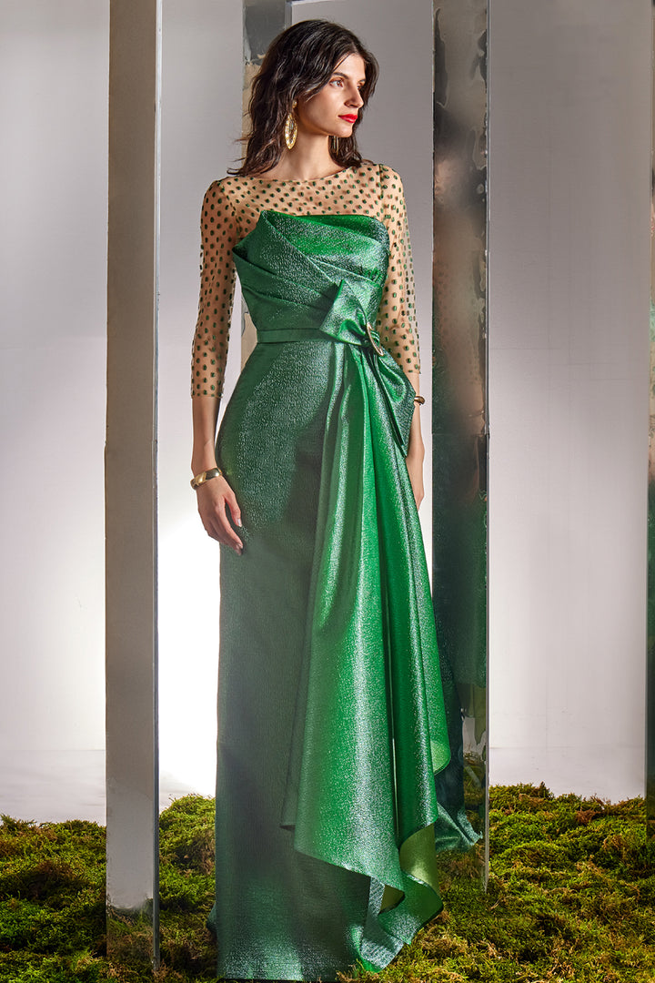 Sheer Polka-Dot with Illusion Column Dress