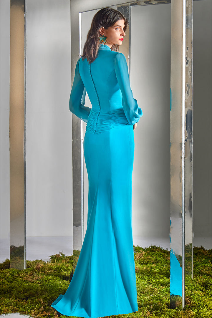 Twist Knot Draped with Long Sleeve Column Dress